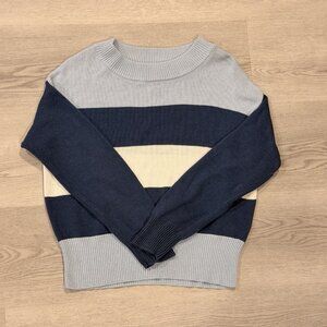 Lucky Brand Striped Womens Colorblock Sweater Light Blue/Navy/Cream Size Small